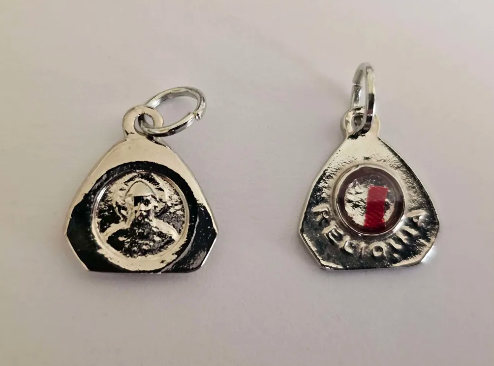 Saint Sharbel Third-Class Relic Medal – Triangular Design
